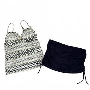Victoria’s Secret | 2 Pc Navy Blue Mint Green Tankini Skirt Gold Accent  M 34A